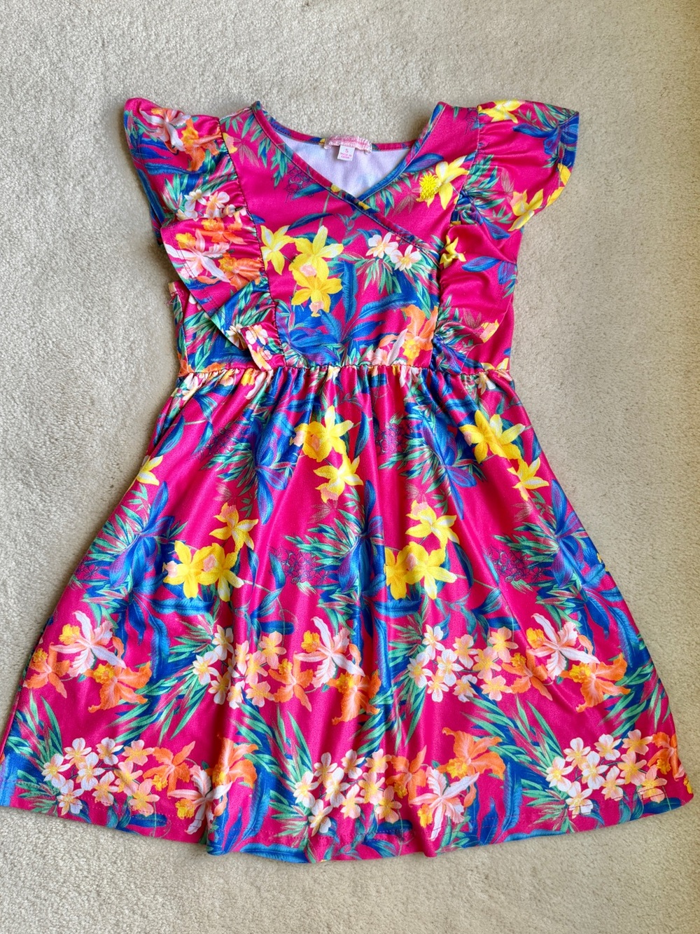 Tommy Bahama Pink Tropical Floral Flutter Sleeve Summer Island Dress Size 5